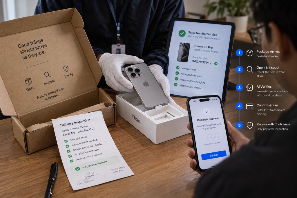SafeShip Real Doorstep Open-Box Inspection with Apple Serial D4G7K3Y9L2 and Gemini Vision Audit